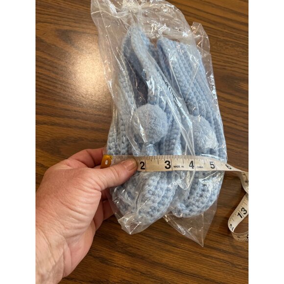 Light blue crocheted bootie house shoes  slippers  with pompoms NWOT - Picture 4 of 4